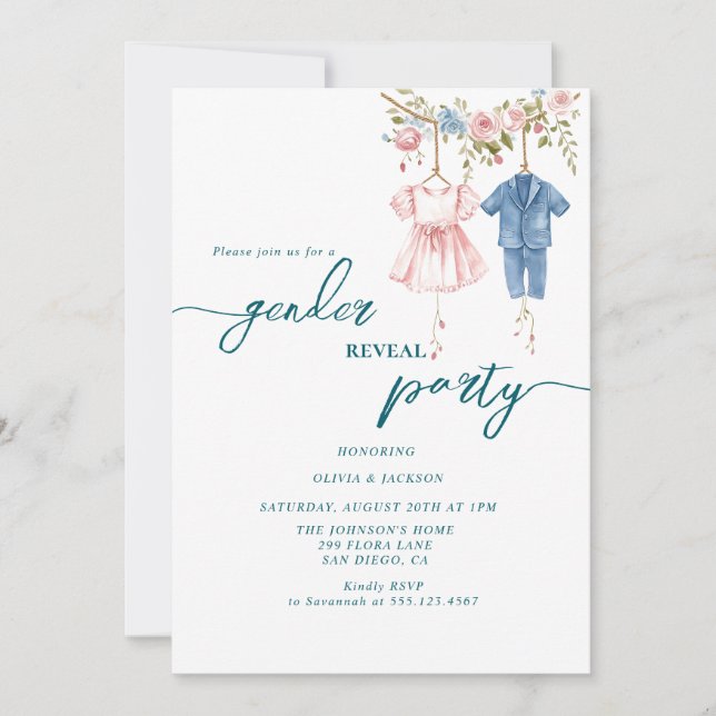 gender visar party rosa och blå mun inbjudningar (Framsida)