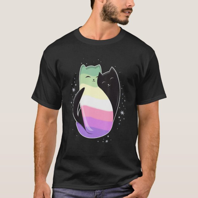 Genderfae Cat Flag Nonbinary Transgender LGBT Blac T Shirt (Framsida)