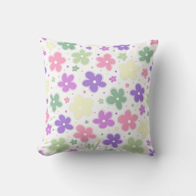 Genderfae Pride Flagga Flowers Doodle Pastel Rosa Kudde (Framsida)