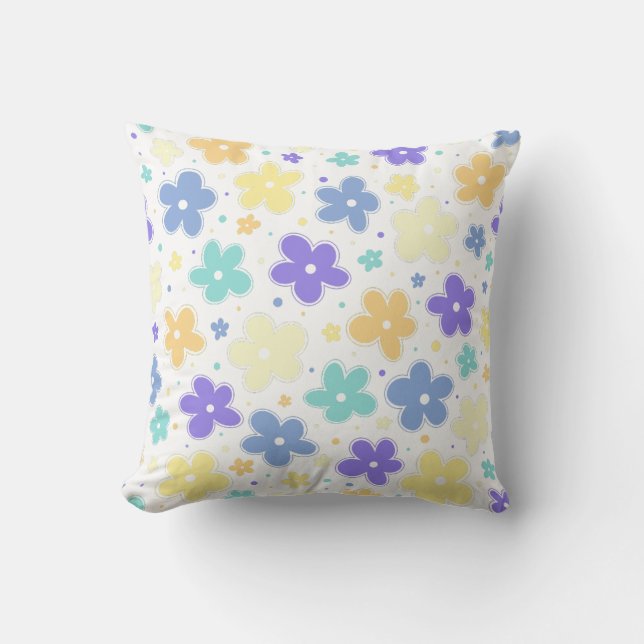 Genderfaun Pride Flagga Flowers Doodle Pastel Blue Kudde (Framsida)