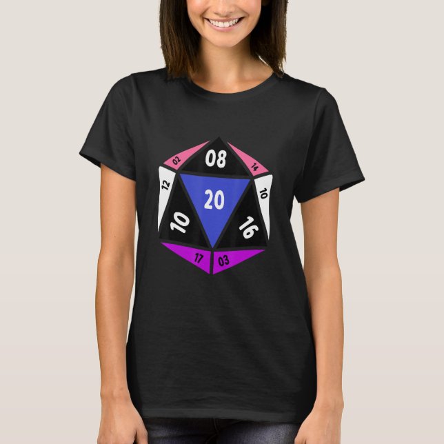 Genderfluid D20 Dice Nonbinary Rainbow Pride LGBTQ T Shirt (Framsida)