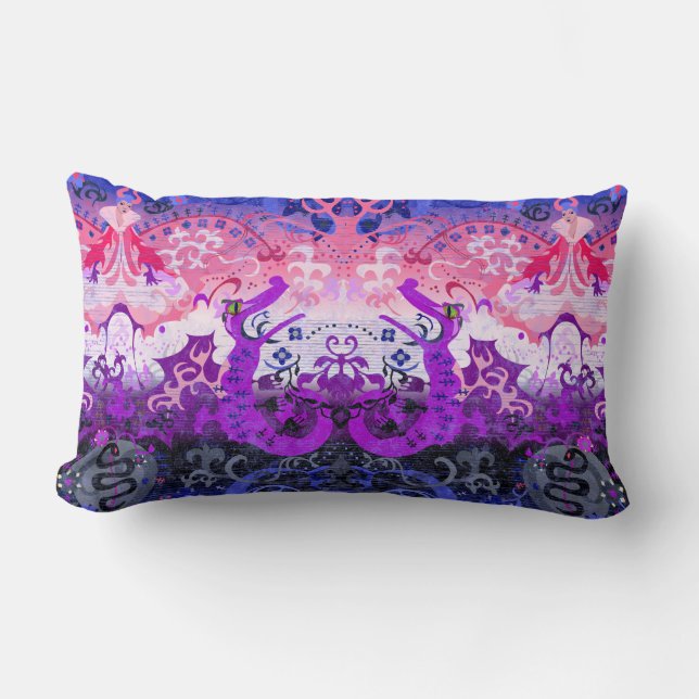 Genderfluid Dragon Damask - Flagga för Pride av kö Lumbarkudde (Framsida)