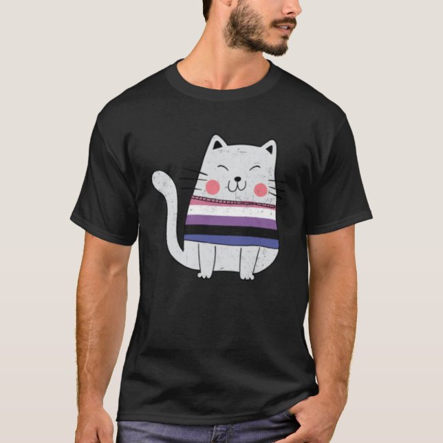 Genderfluid Flag LGBTQ Cats Pride Cat T Shirt (Framsida)