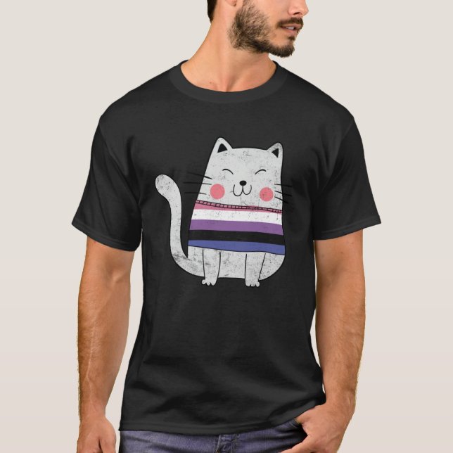 Genderfluid Flag LGBTQ Cats Pride Cat T Shirt (Framsida)
