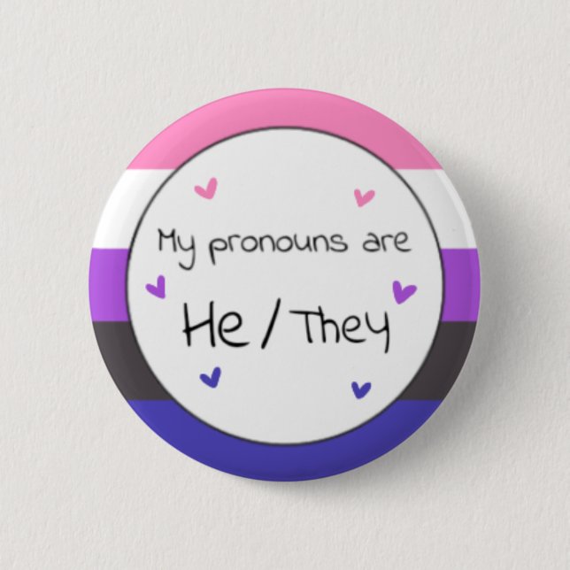 Genderfluid Han/de Pronoun Pin Knapp (Framsida)