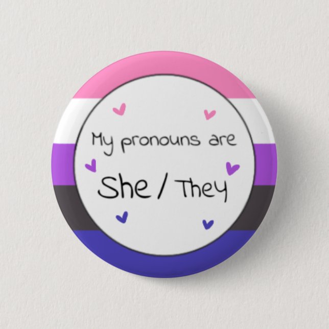 Genderfluid Hon/de Pronoun Pin Knapp (Framsida)
