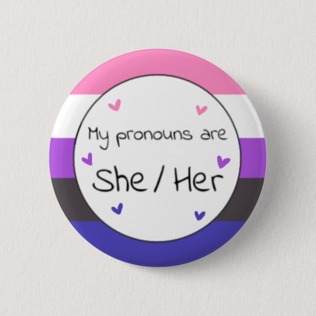 Genderfluid Hon/hennes Pronoun Pin Knapp (Framsida)