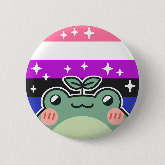 Genderfluid LGBT Pride Flagga Frog Knapp (Framsida)