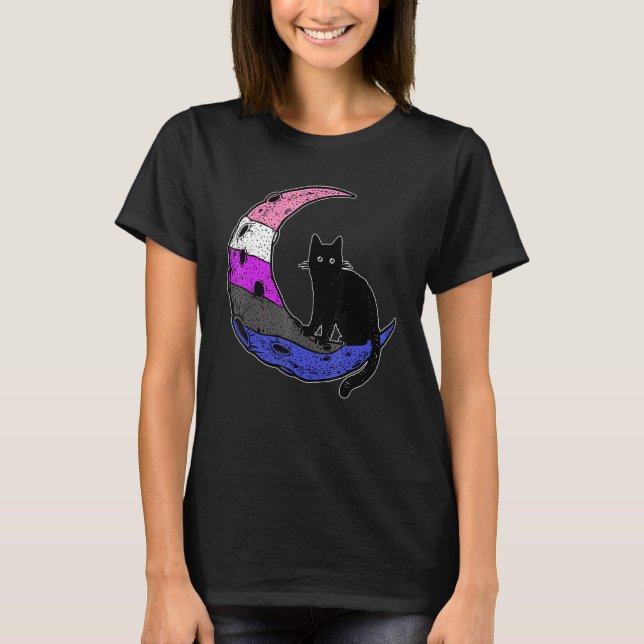Genderfluid Måne Cat Pride Flagga Lgbt Subtle Gay  T Shirt (Framsida)