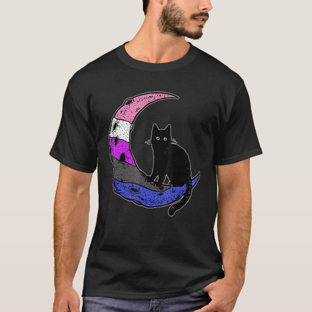 Genderfluid Måne Cat Pride Flagga Lgbt Subtle Gay  T Shirt (Framsida)
