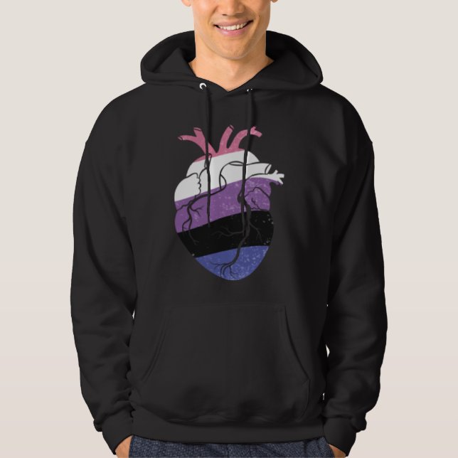 Genderfluid Pride Heart Flag Hoodie (Framsida)