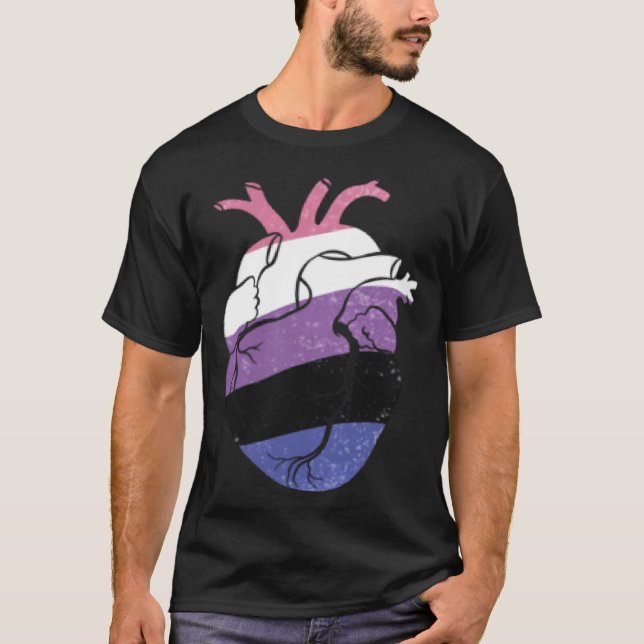 Genderfluid Pride Heart Flag T Shirt (Framsida)