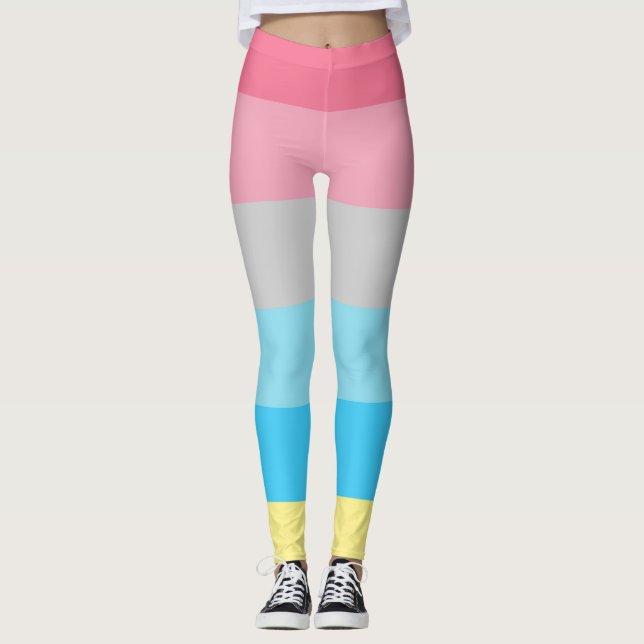Genderflux Flagga Rosa Blue Grått Gult Stripe HBT  Leggings (Framsida)