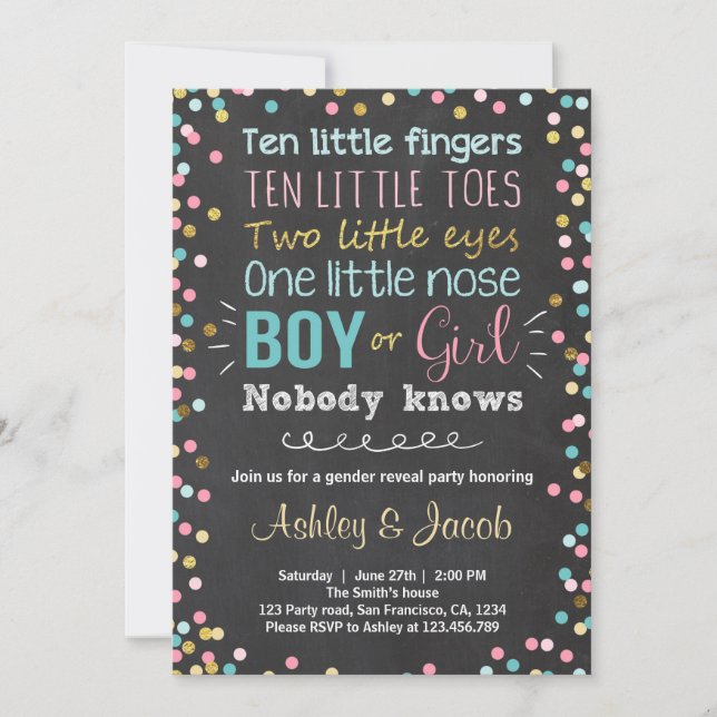 Genderna avslöjar inbjudan Babydusch Boy eller Gir (Framsida)