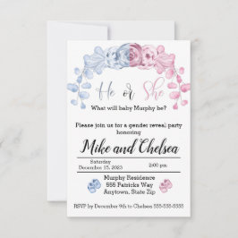 Genderna avslöjar inbjudan, han eller hon tack kort