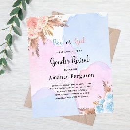 genderna avslöjar pampas gräsblått rosa budget flygblad
