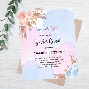 genderna avslöjar pampas gräsblått rosa budget flygblad