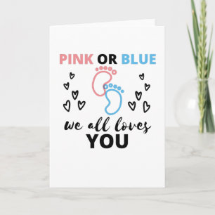 Genderna baby visar idéer om Rosa eller blått vi a Kort