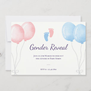 Genderna Blåballonger rosa visar Party Inbjudningar