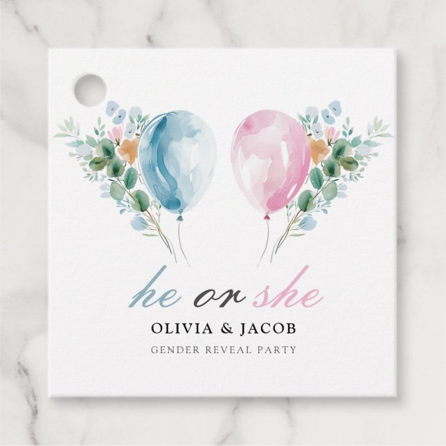 Genderna Blått Rosa Bubblar i Party Gåvor Etiketter (Framsida)