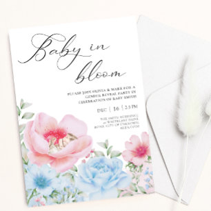 genderna blommigt blue rosa vattencolor visar inbj inbjudningar