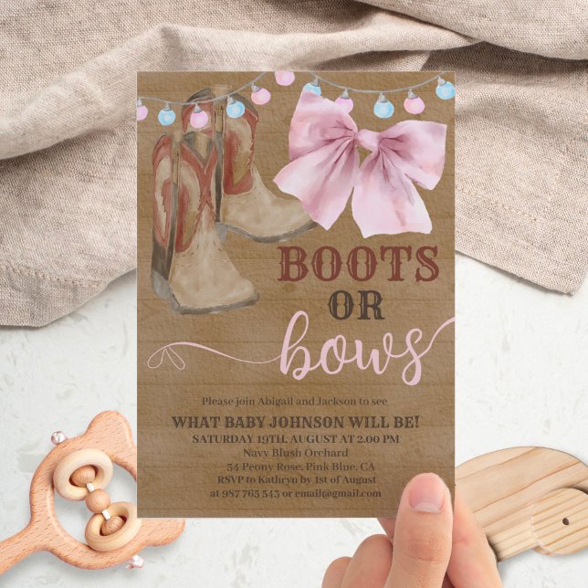 Genderna Boots eller bows visar inbjudan. invitati Inbjudningar (Skapare uppladdad)
