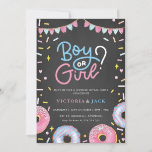 Genderna "Boy or Girl Watercolor Donut Black" Inbjudningar