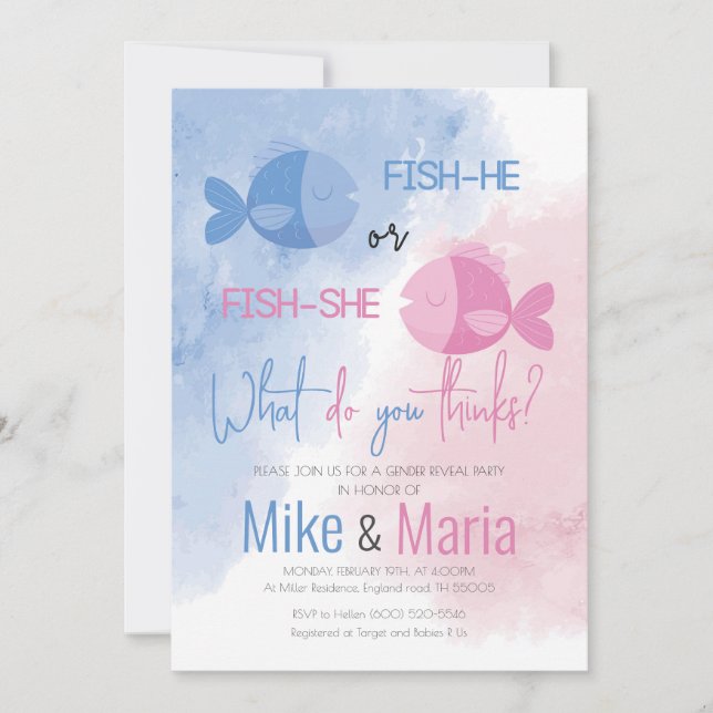 Genderna Fish-he eller Fish-she visar inbjudan (Framsida)