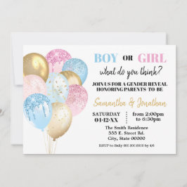 genderna för ballonger i Guld glitter visar rosa e Inbjudningar