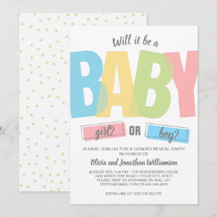 Genderna Modern Typography visar babyskor Party Inbjudningar