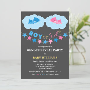 Genderna Reveal Party Nalle för leeping Boy Girl Inbjudningar