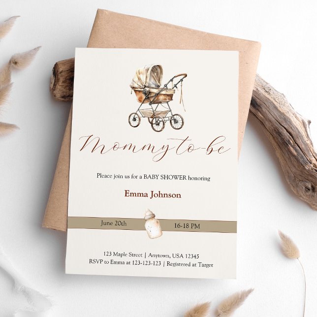 Genderna Rustic Old Fashioned Baby Carriage Inbjudningar (Rustic Old Fashioned Baby Carriage Gender Invitation)