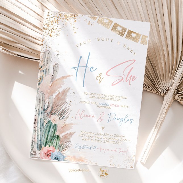 Genderna Taco Bout A Baby Shower Inbjudan Boho vis (taco bout baby shower invitation,gender reveal invites,boho pampas grass,fiesta baby shower invite,c)