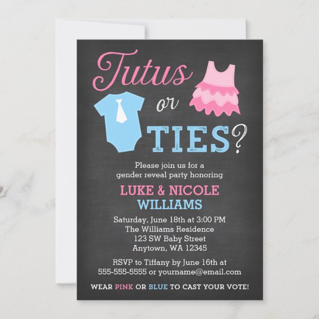 Genderna Tutus eller Ties Visa Party Baby Shower Inbjudningar (Framsida)