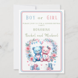 Genderna visar babyduschens Nalle blå rosa 3 - Inbjudningar