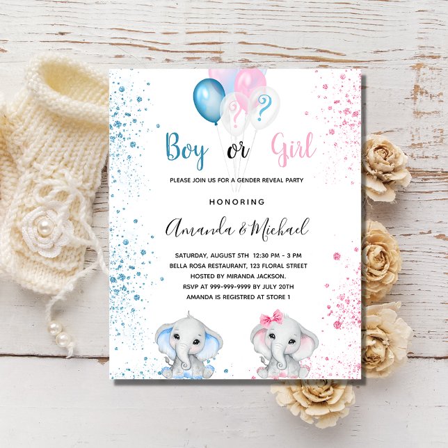 Genderna visar inbjudan till babyduschbudget (Skapare uppladdad)