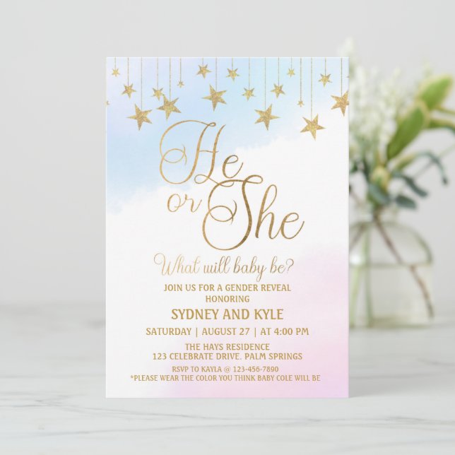 Genderna visar Party, Gender Reveal, HE ELLER HON Inbjudningar (Stående Fram)