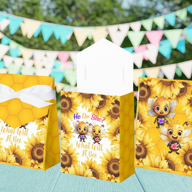 Genderna visar vad Honeycomb kommer att bli Presentaskar (Gender Reveal He or She What Will It Bee Honeycomb Favor Box)