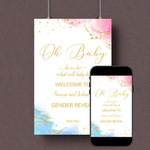Genderna visar välkomsttecknet åh baby rosa blue poster
