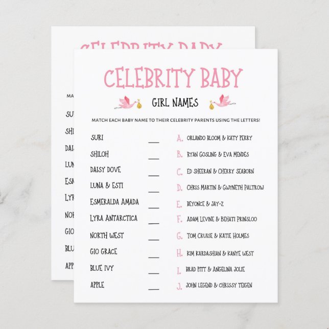 Genderna Watercolor Reveal Celebrity Flicka Namn (Fram/baksida)