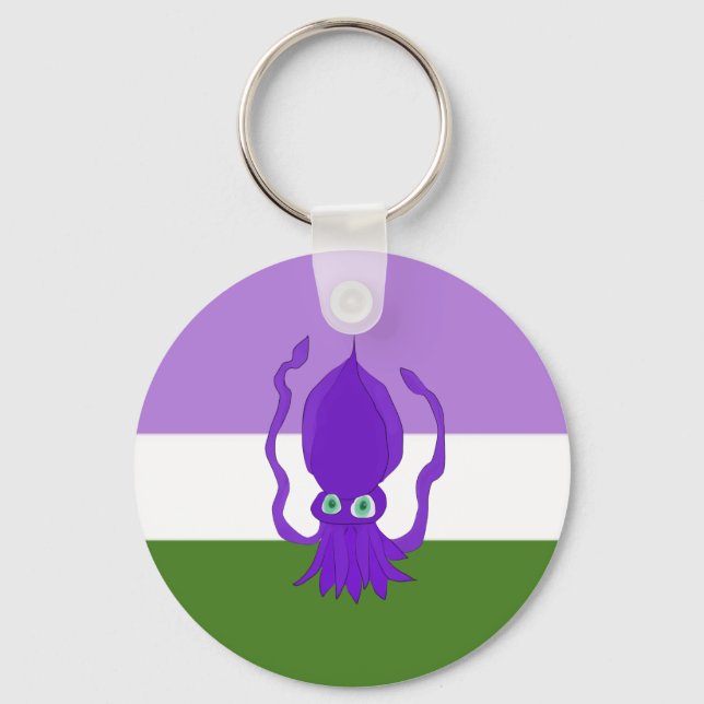 Genderquee-Pridet Squid Keychain Nyckelring (Framsida)