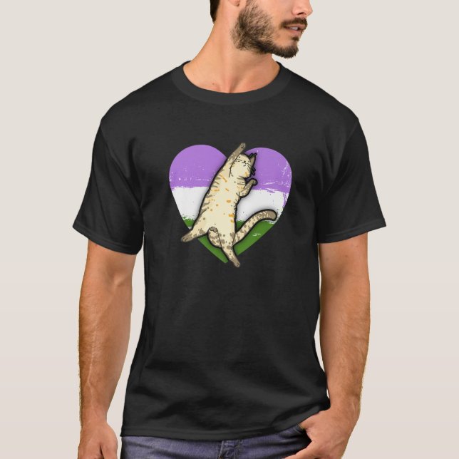 Genderqueer Cat Pride Genderqueer Flag T Shirt (Framsida)