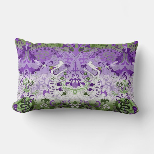 Genderqueer Dragon Damask - Genderqueer Pride Flag Lumbarkudde (Framsida)