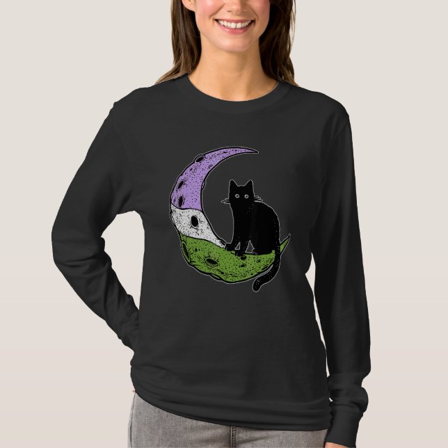 Genderqueer Måne Space Cat Pride Flagga Lgbt Subtl T Shirt (Framsida)