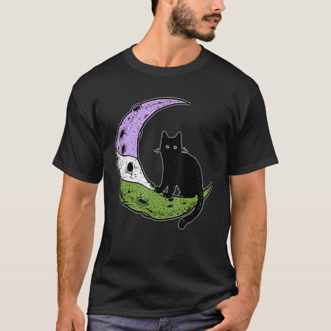 Genderqueer Måne Space Cat Pride Flagga Lgbt Subtl T Shirt (Framsida)