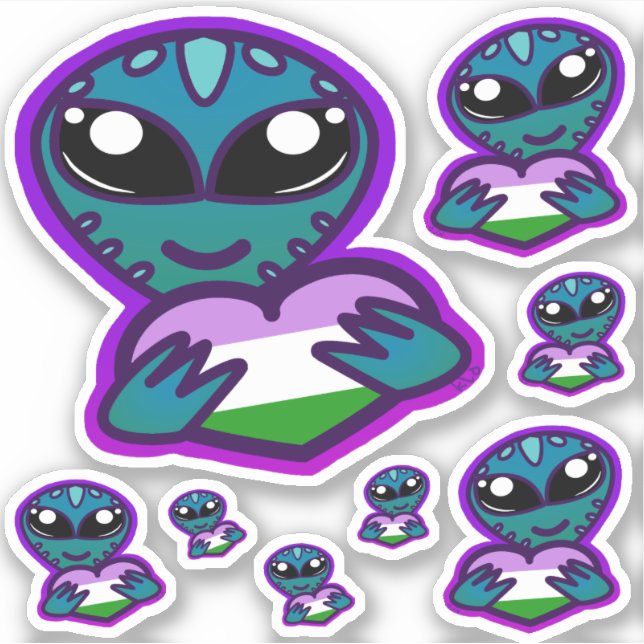 Genderqueer och Proud Alien Stickers Klistermärken (Framsida)