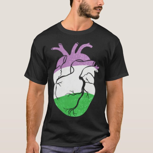 Genderqueer Pride Heart Flag T Shirt (Framsida)