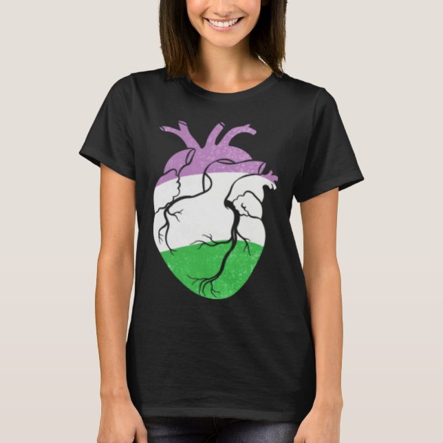Genderqueer Pride Heart Flag T Shirt (Framsida)