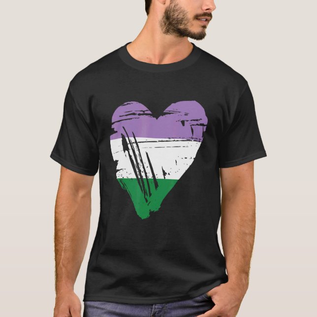 Genderqueprogram Pride Retro Heart Flagga T Shirt (Framsida)