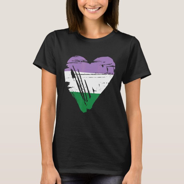 Genderqueprogram Pride Retro Heart Flagga T Shirt (Framsida)